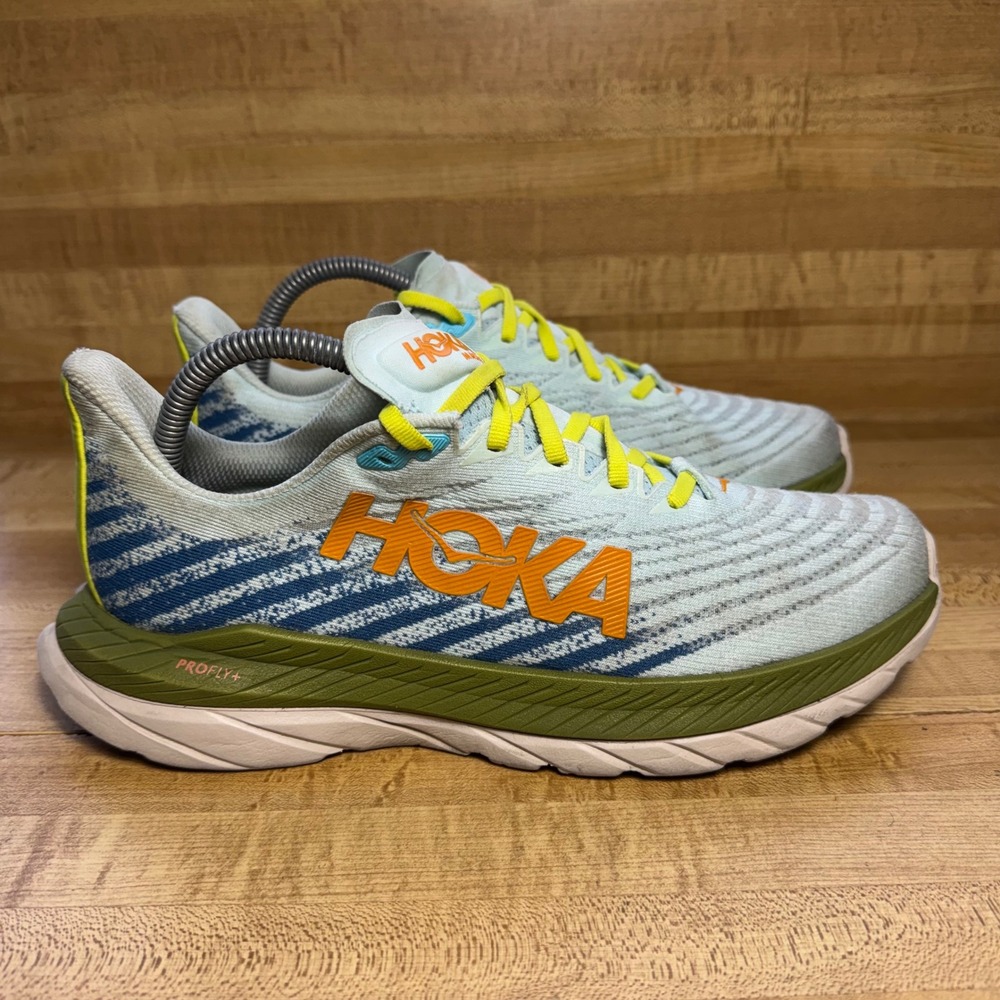 Hoka Mach 5 Ironman Running Shoes Womens 9B Blue White Orange 1138473 COMT
